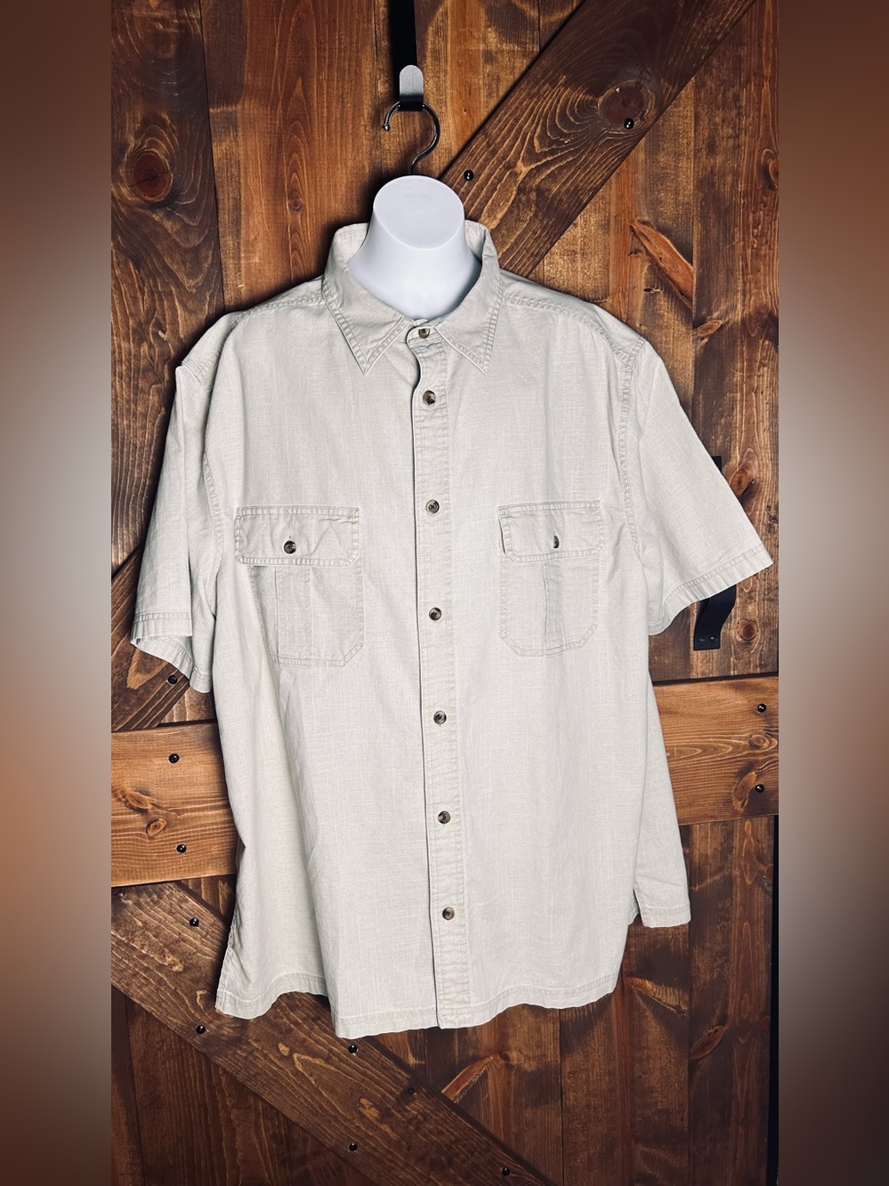 croft & barrow Light Tan Short-Sleeve Button-Down Shirt